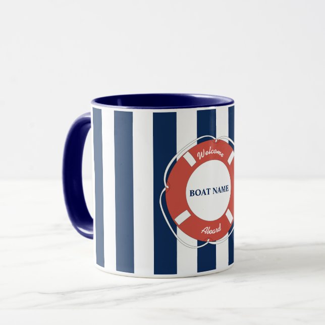 Mug Accueil Bleu Nautique À Bord Du Nom Du Bateau (Devant gauche)