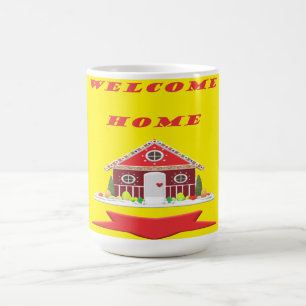 Mug Accueil design lumineux jaune et rouge