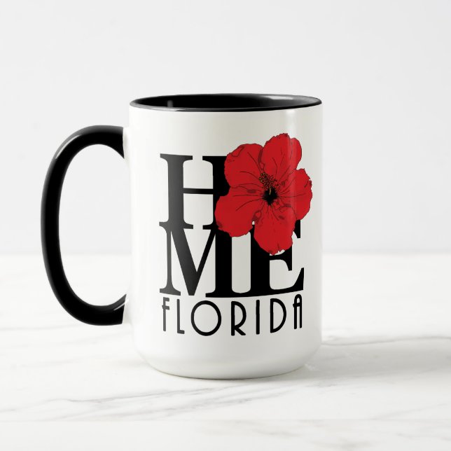 Mug ACCUEIL Floride Hibiscus rouge 15oz (Gauche)