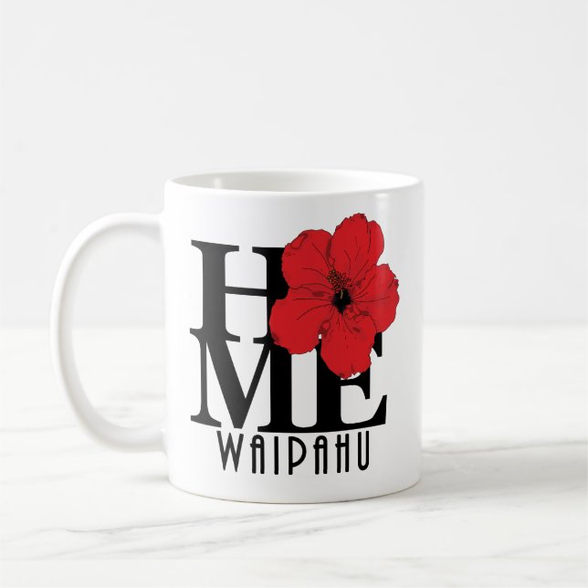 Mug ACCUEIL Waipahu Hawaii Hibiscus rouge 11oz (Gauche)