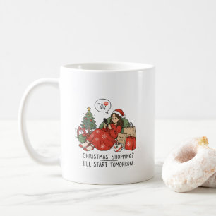 Mug Achats de Noël, je commencerai demain – Drôle