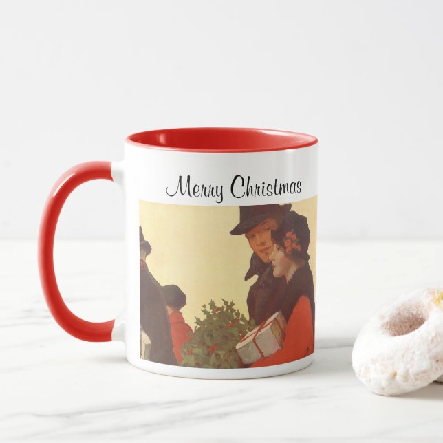 Mug Achats de Noël vintage, Cadeaux d'amour et de roma (Avec donut)