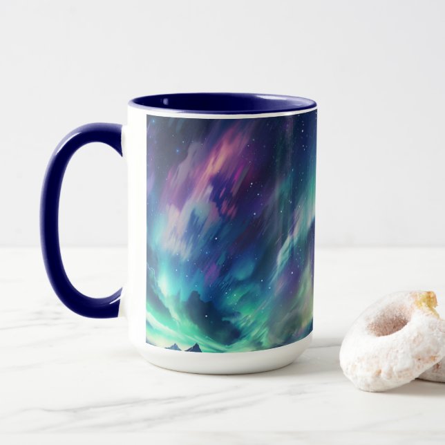 Mug Acheter aurores boréales à thème spatial (Avec donut)