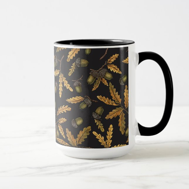 Mug Acornes et feuilles de chêne sur noir (Droite)