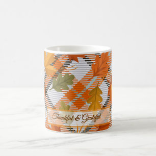 Mug Action de grâce Feuilles d'automne Carreaux orange
