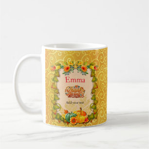 Mug Action de grâce, feuilles d'érable, citrouilles et