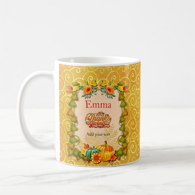 Mug Action de grâce, feuilles d'érable, citrouilles et (Gauche)