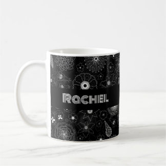 Mug Add Your Name Floral Outline Black & White Pattern