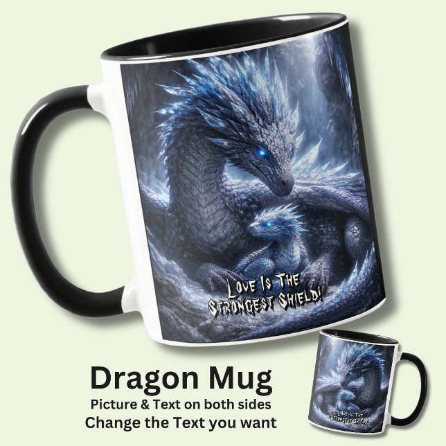 Mug Add Your Text Name, Blue Ice Dragon & Baby in Cave (Créateur téléchargé)