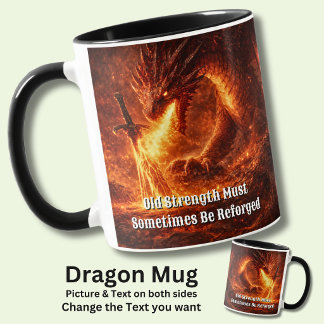 Mug Add Your Text Name Fire Dragon with Sword Reforged