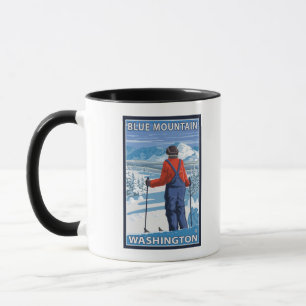Mug Admirer de skieur - montagne bleue, Washington