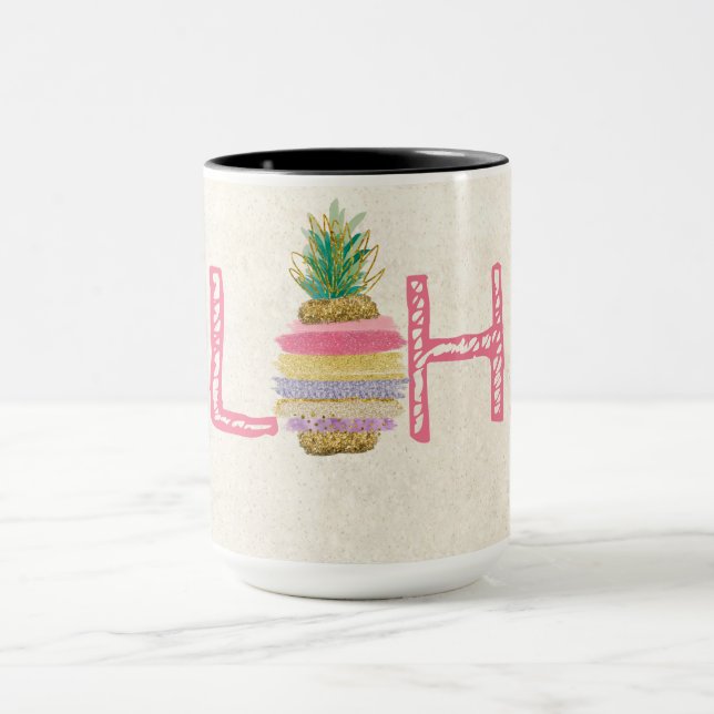 Mug Adorable Aloha Hawaïen Rayé Ananas (Centre)