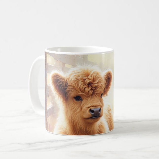 Mug Adorable Baby Highland Cow In Flower Field (Devant gauche)