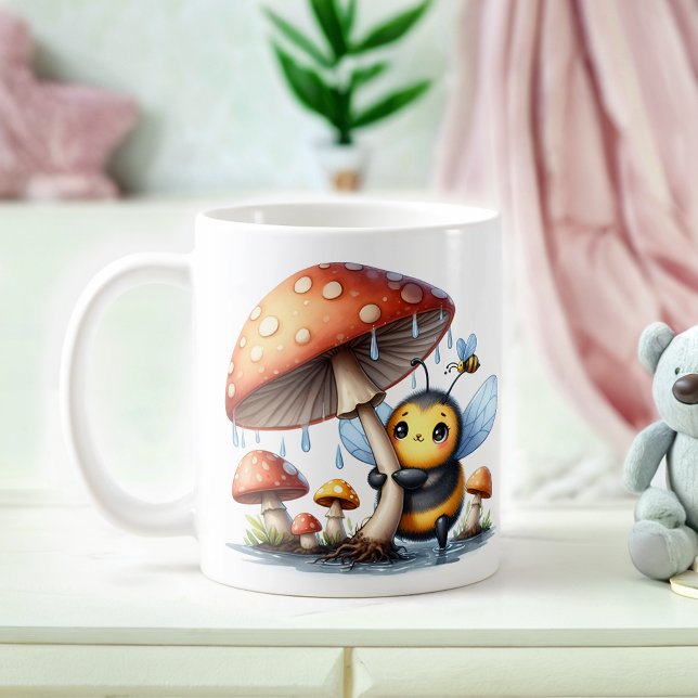 Mug Adorable Bébé Abeille Sous Parapluie Champignons (Créateur téléchargé)