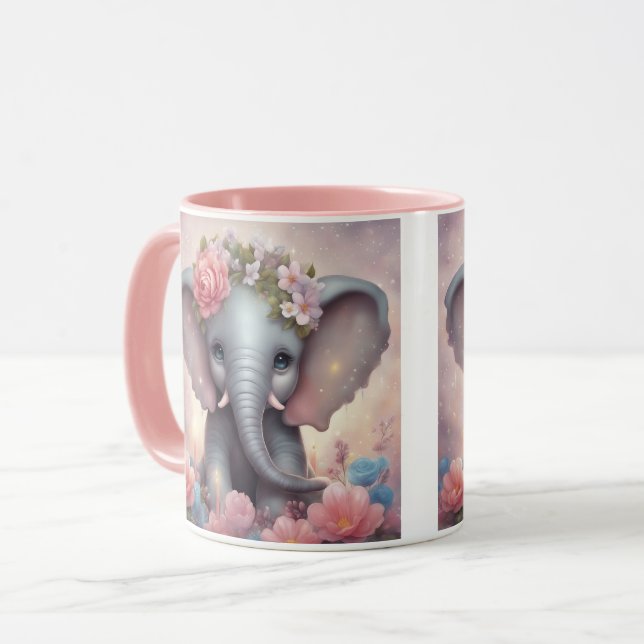 Mug Adorable bébé éléphant avec fleurs (Devant gauche)
