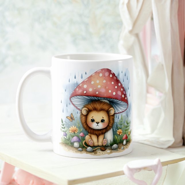 Mug Adorable Bébé Lion Cub Sous Parapluie Champignons (Créateur téléchargé)