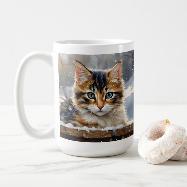 Mug Adorable Calico Chat dans la neige (Avec donut)