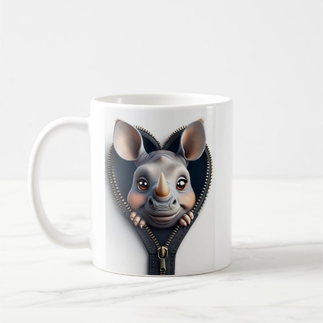 Mug Adorable Cartoon Rhinoceros Face De Zipper (Gauche)
