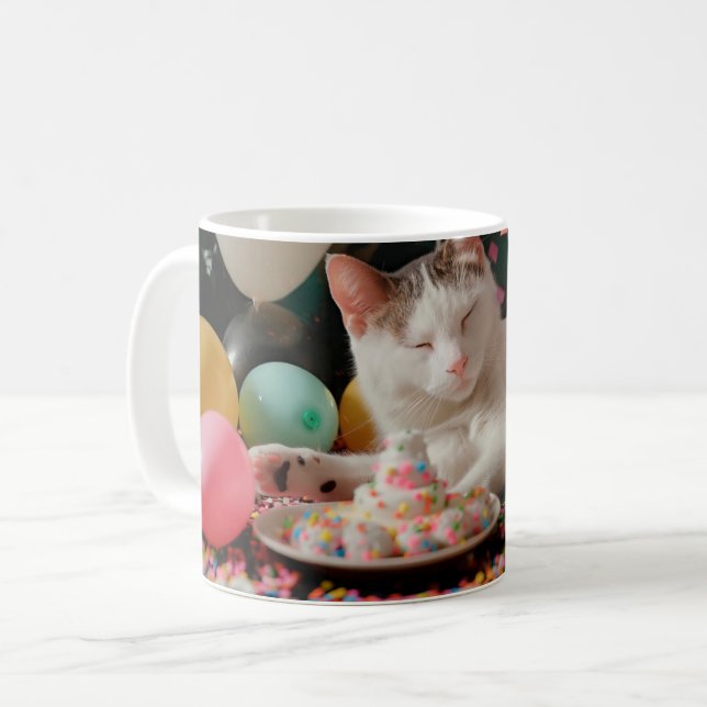 Mug Adorable Chat Anniversaire Design de fête (Devant gauche)