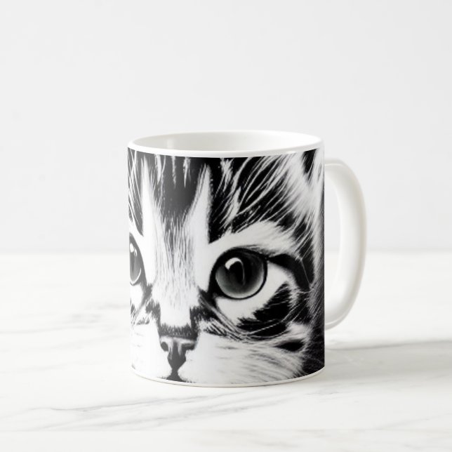 Mug Adorable chat noir blanc chaton voix cadeau (Devant droit)