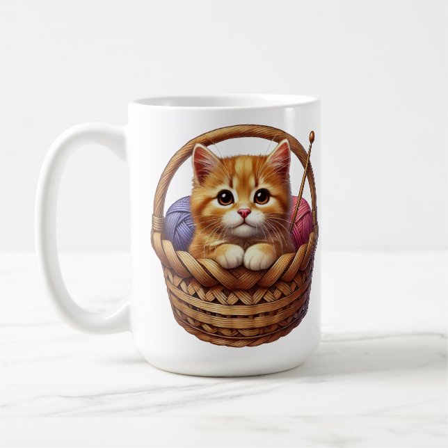 Mug adorable chaton orange en panier avec fils (Gauche)