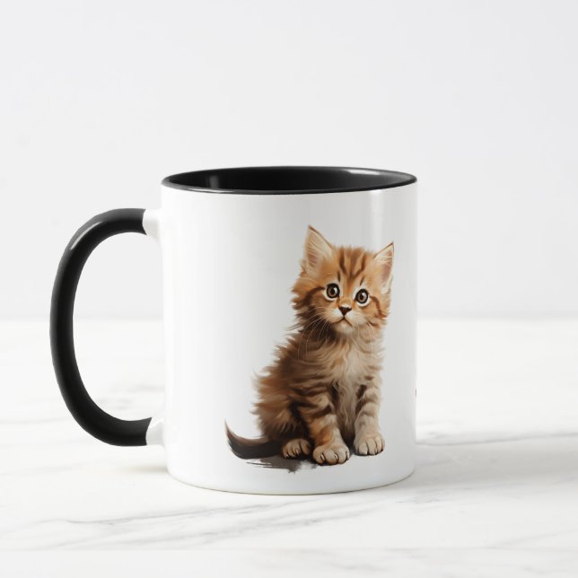 Mug Adorable chaton roux "Restez Pawsitive" Deux tons  (Gauche)