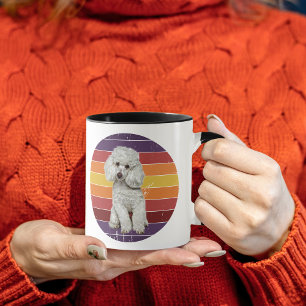 Mug Adorable chien de caniche blanc Retro Sunset