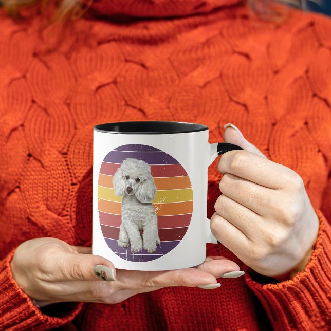 Mug Adorable chien de caniche blanc Retro Sunset (Créateur téléchargé)