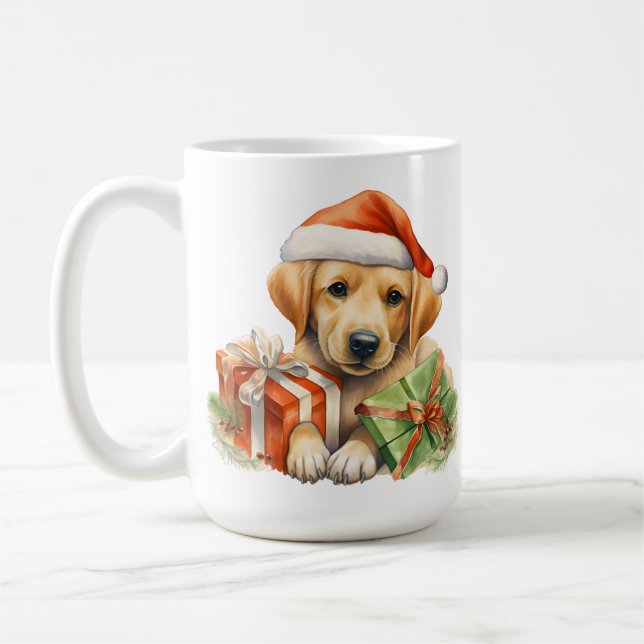MUG ADORABLE CHIEN DE NOËL LABRADOR RETRIEVER JAUNE (Gauche)