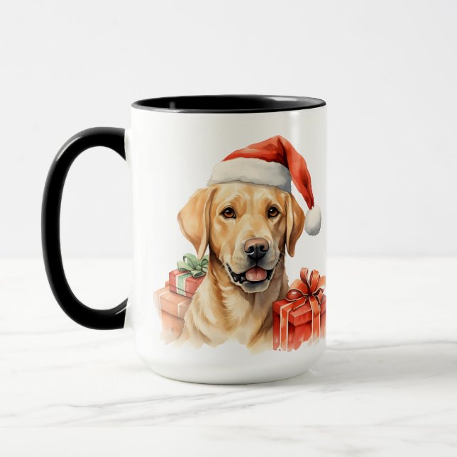 MUG ADORABLE CHIEN DE NOËL LABRADOR RETRIEVER JAUNE (Gauche)