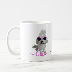 Mug Adorable chien maltais rose lunettes d'amour Empre