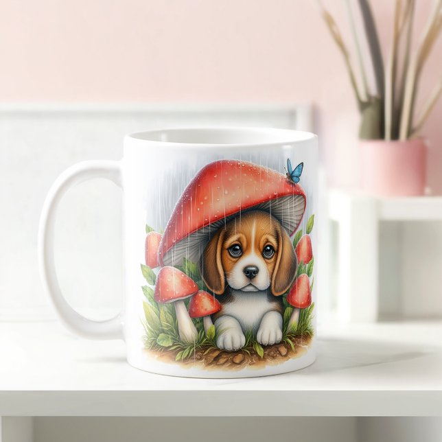 Mug Adorable Chiot Beagle Sous Parapluie De Champignon (Créateur téléchargé)