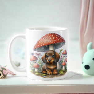 Mug Adorable Chiot Dachshund Sous Parapluie Champignon