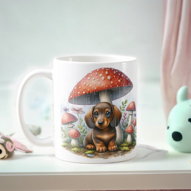 Mug Adorable Chiot Dachshund Sous Parapluie Champignon (Créateur téléchargé)