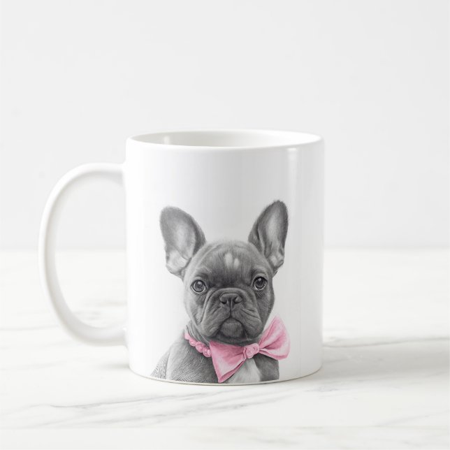 Mug Adorable chiot français bulldog avec un arc rose (Gauche)