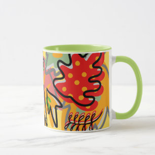 Mug Adorable coloré abstrait de feuille Vert Orange