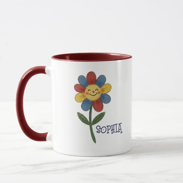 Mug Adorable Custom Name Happy Flower Kids (Gauche)