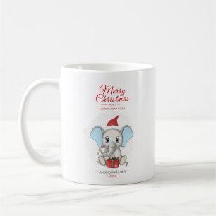 Mug adorable éléphant de Noël   Personnalisé