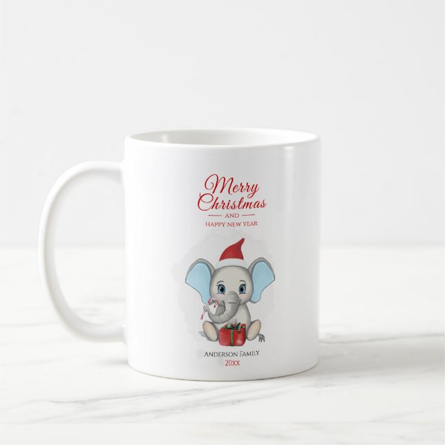 Mug adorable éléphant de Noël | Personnalisé (Gauche)
