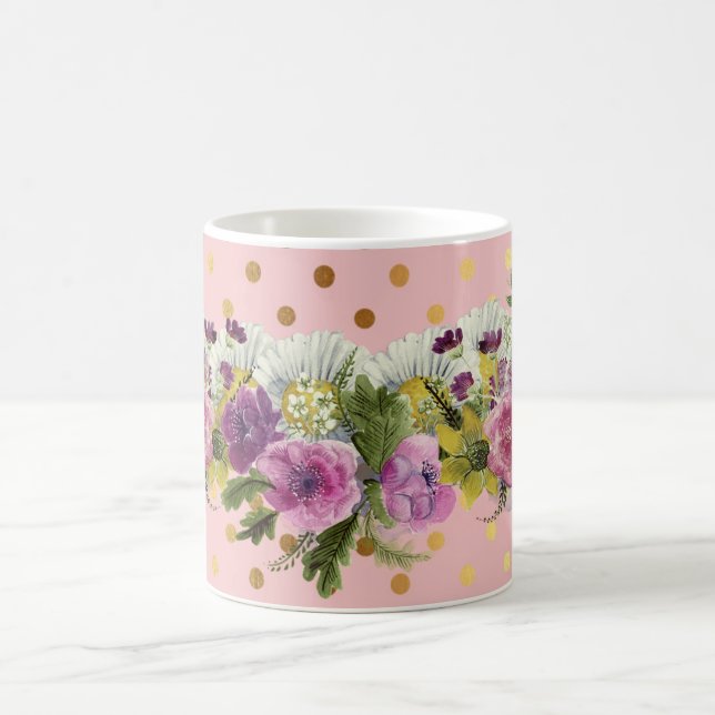 Mug Adorable Faux Gold Pois Aquarelle Flowers (Centre)