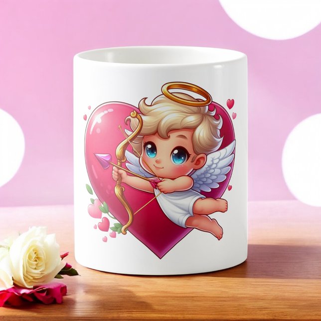 Mug Adorable Flying Cupid with Heart & Arrow  (Créateur téléchargé)