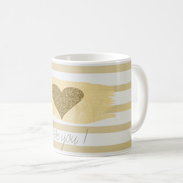Mug Adorable Gold Parties scintillant Coeurs Stripes-J (Devant droit)