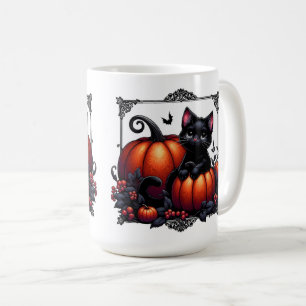 Mug Adorable Kitten Noir avec Citrouilles