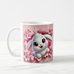 Mug Adorable lapin 3D à la recherche à travers Floral