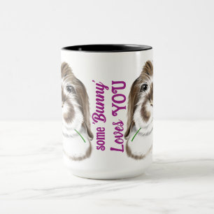Mug Adorable lapin flop américain avec tulipe rose