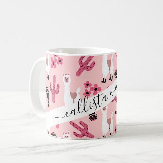 Mug Adorable Llama Maraca Cactus blanc rose floral (Devant gauche)