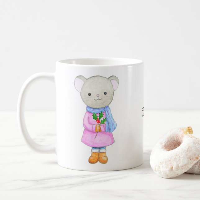 Mug Adorable Mouse Girl in Winter Clothing Christmas (Avec donut)