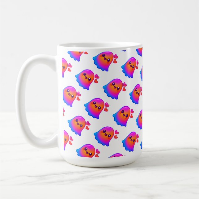 Mug Adorable Neon Kawaii Ghost avec Gradient et (Gauche)