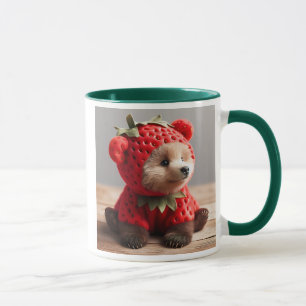 Mug Adorable ourson habillé dans un costume de fraise.