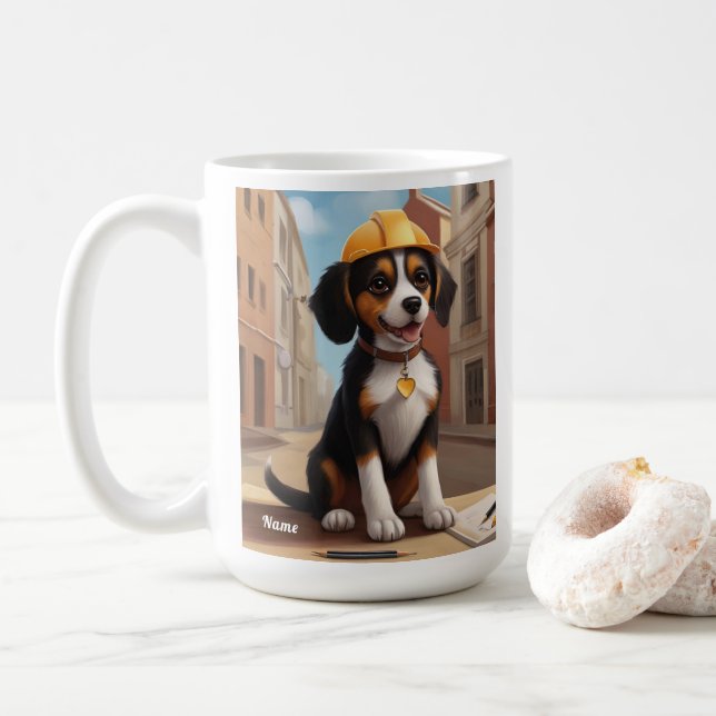 Mug Adorable ouvrier de construction Chien Cute Chiot  (Avec donut)